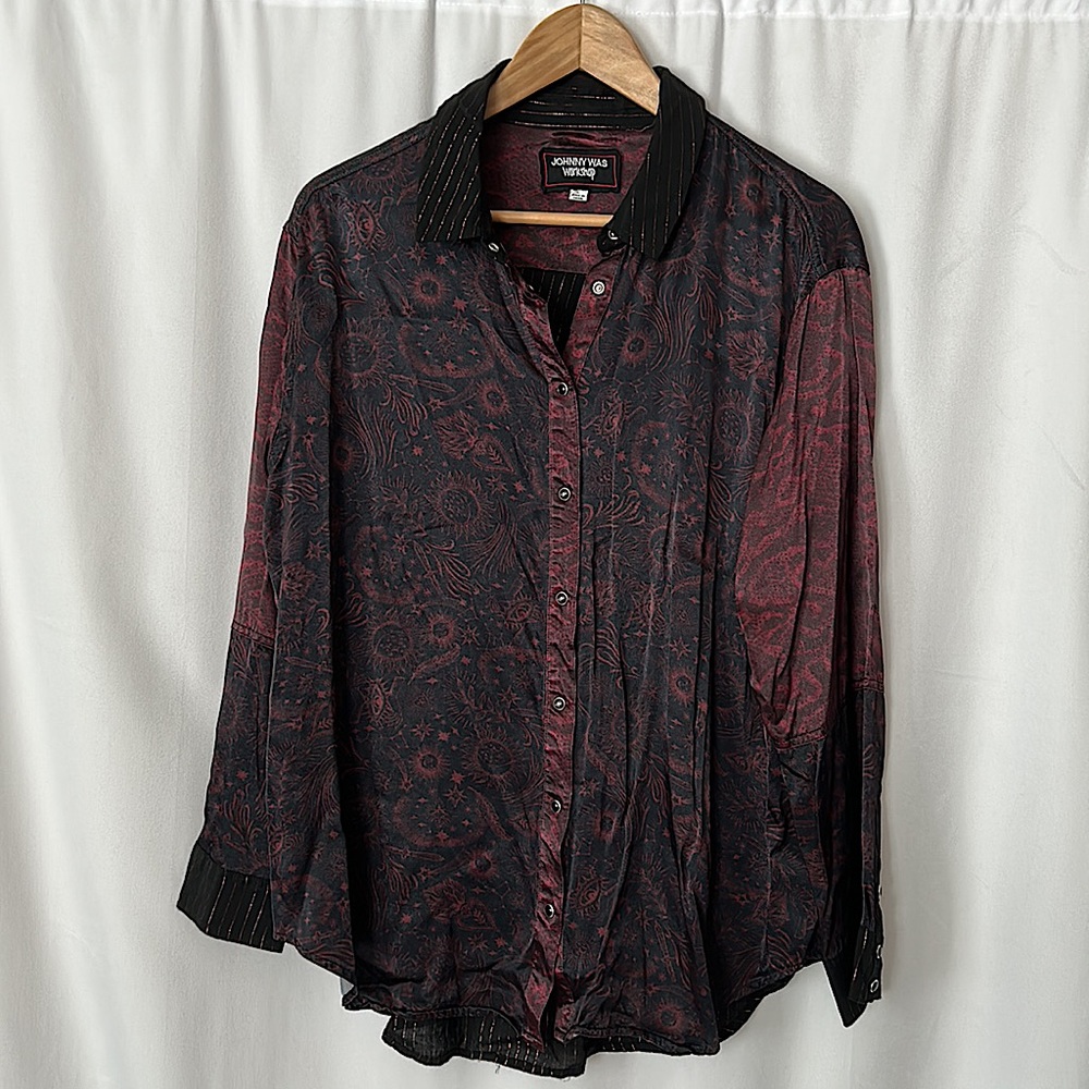 Johnny Was Workshop Metallic Threading Floral Lon… - image 1